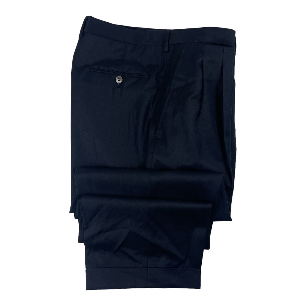 Bijan Blue Pleated Pure Wool Mens Trouser Dress Pants Cuffed 34x28